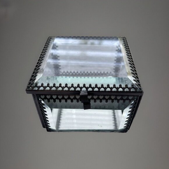 Nicole Miller Trinket Box Beveled Glass Jewelry Casket Hinged Mirror Footed - Picture 3 of 13